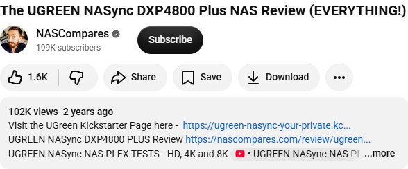 UGREEN NASync × NASCompares YouTube 公开数据截图