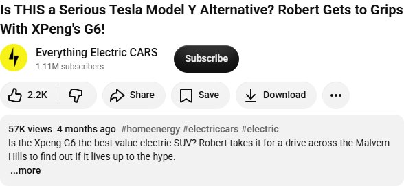 XPENG G6 × Everything Electric CARS YouTube 公开数据截图